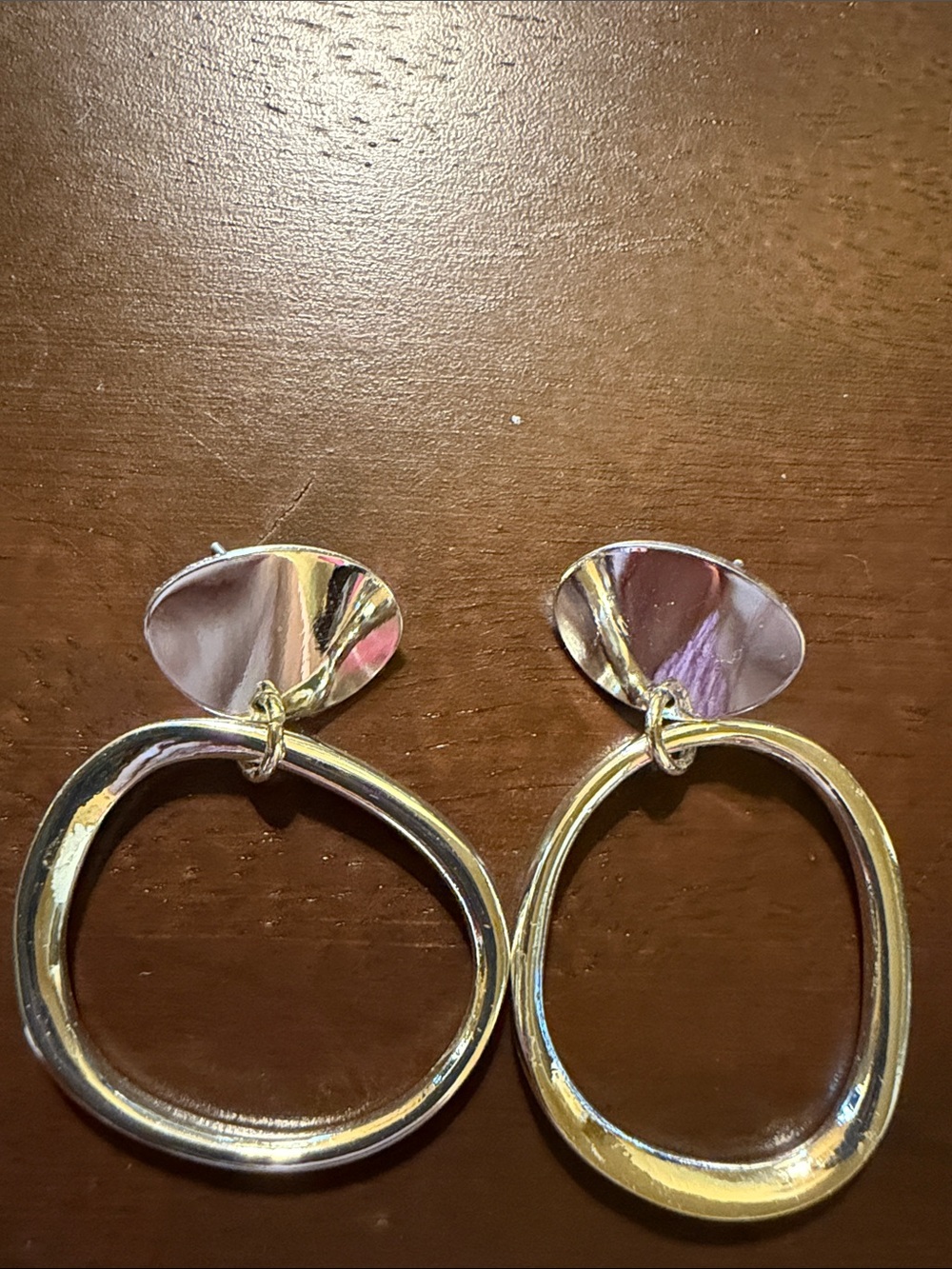 Silver Tone Modern Abstract Hoop Drop Earrings - Women Jewelry